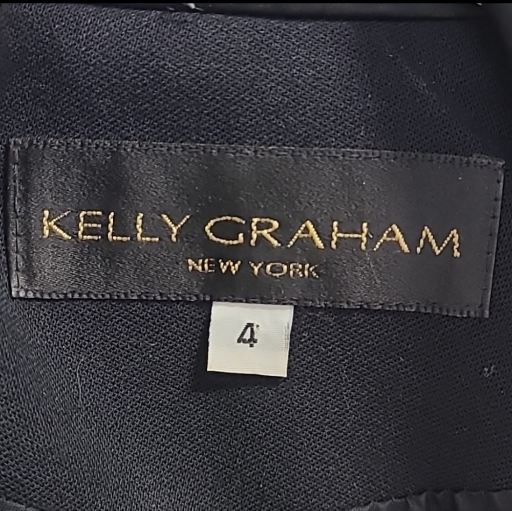 Kelly Graham New York Satin‎ Black Tuxedo Blazer Size 4 Gold Heart Bling Buttons - Picture 16 of 17
